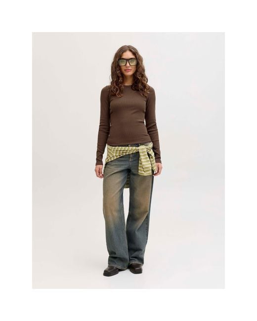 JJXX Brown Freya Rib Long Sleeve T-Shirt