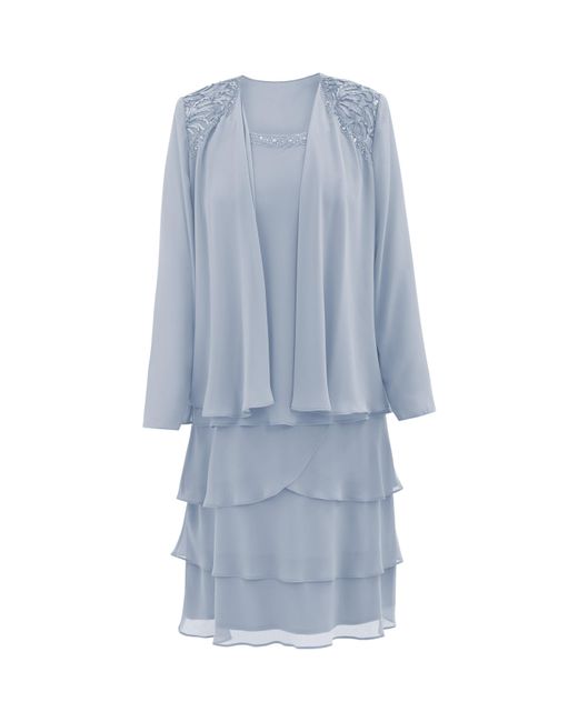 Gina Bacconi Blue Camira Lace Shoulder Tier Jacket Dress