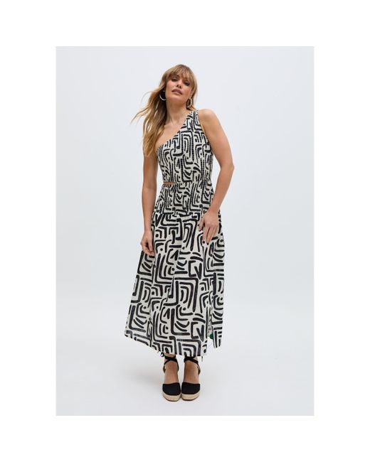 Raffya White Jazz Jersey One Shoulder Warhol Print Midi Dress