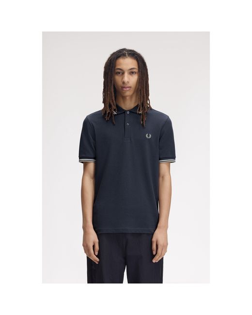 Fred Perry Blue Short Sleeve Twin Tipped Polo Shirt for men