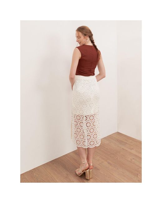 Lovedrobe Natural Crochet Lace Midi Skirt