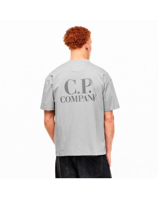 C P Company Gray Double Logo Tee for men
