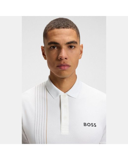 Boss White Active Quick Dry Polo Shirt With Check Artwork for men