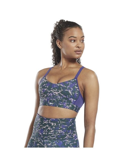 Reebok Blue Lux Speckle Modern Safari Strappy Medium Impact Sports Bra