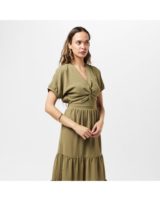 AX Paris Green Khaki Twist Front Maxi Smock Dress