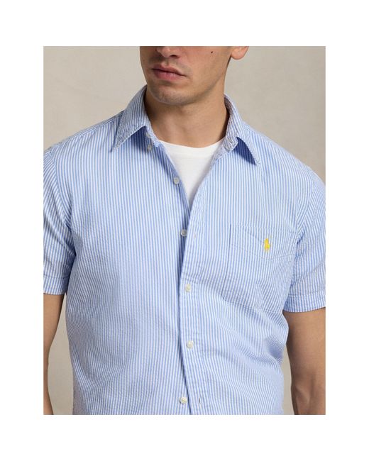 Polo Ralph Lauren Blue Striped Seersucker Short Sleeve Shirt for men