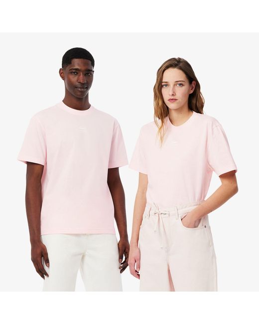 Lacoste Pink Signature Print Cotton T-Shirt for men