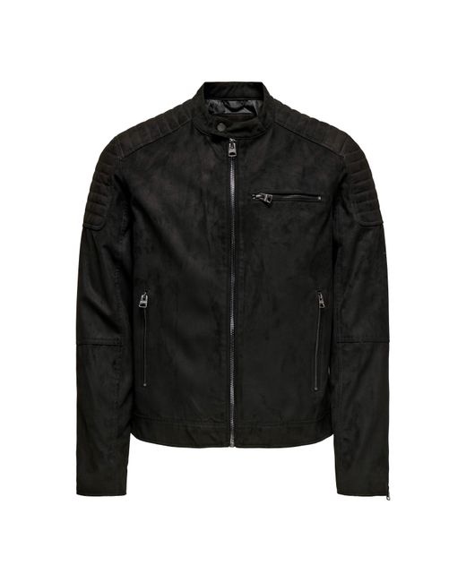 ONLY Black Bomber Faux Leather Jacket for men