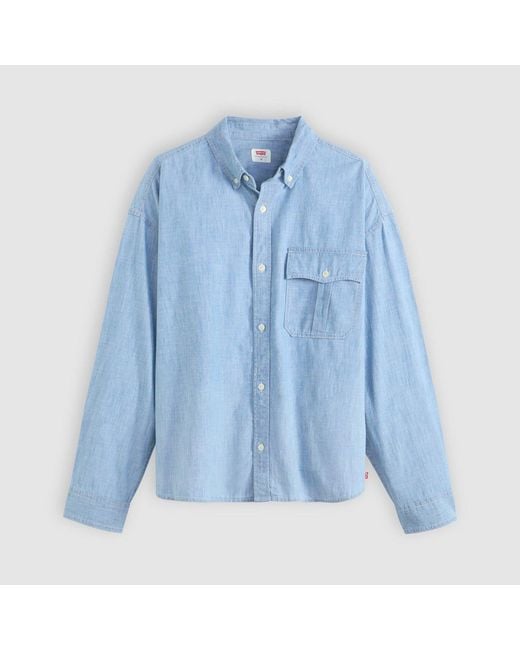 Levi's Blue Cropped Long Sleeve Denim Shirt for men
