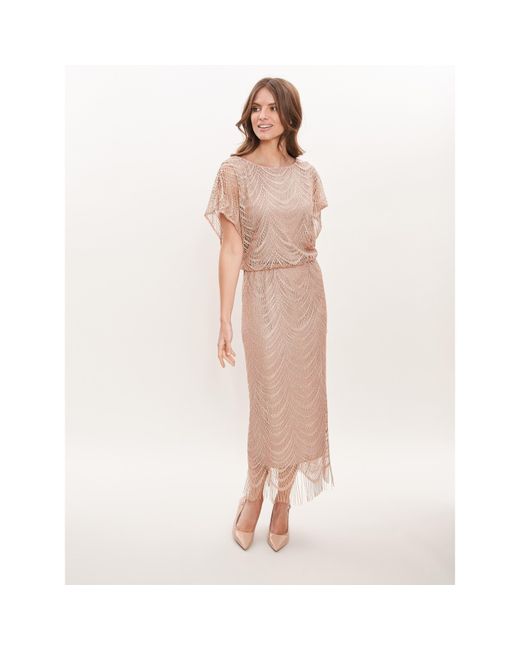 Gina Bacconi Pink Arleen Long Blouson Fringe Hem Dress