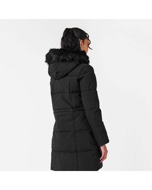DKNY Black Quilted Fur Hood Tailored Fit Medium Puffer Jacket