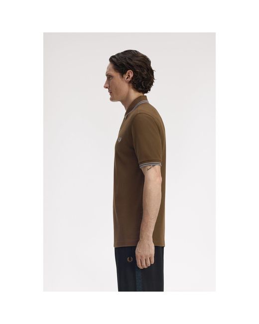 Fred Perry Brown Short Sleeve Twin Tipped Polo Shirt for men