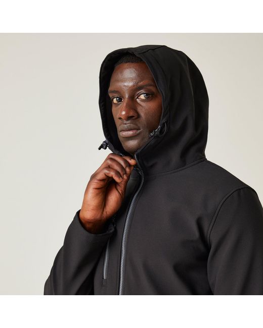 Regatta Black Navigate 2 Layer Hooded Softshell Jacket for men