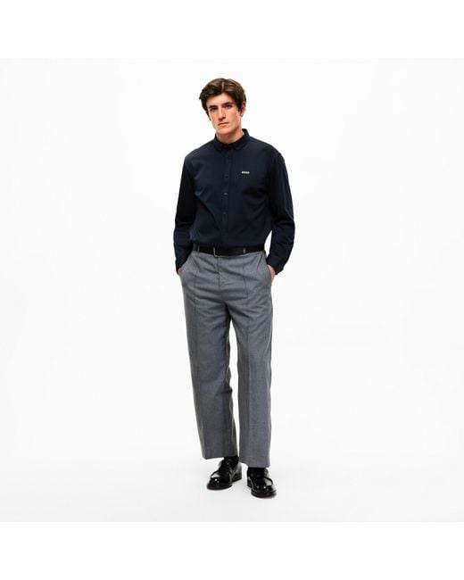 Boss Blue Motion Long Sleeve Buttoned Shirt With Logo Detail for men