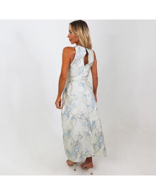 AX Paris White Floral Jacquard Racer Neck A-Line Midi Dress