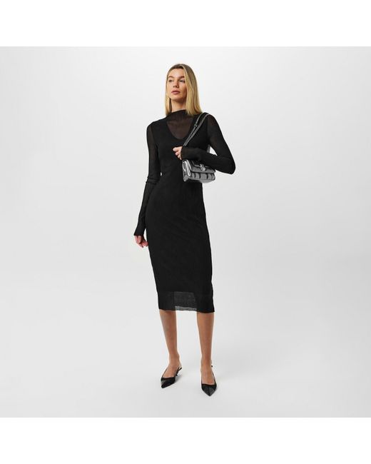 Boss Black Eviba Mesh Long Sleeve Funnel Neck Bodycon Dress