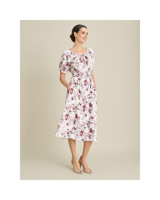 Gina Bacconi Natural Perrie Smock Waist Floral Print Dress
