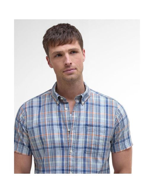 Barbour Blue Elton Short-Sleeve Patterned Shirt for men