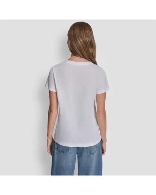 DKNY Gray Rhinestone Taxi Photoreal Logo Crew Neck Tee