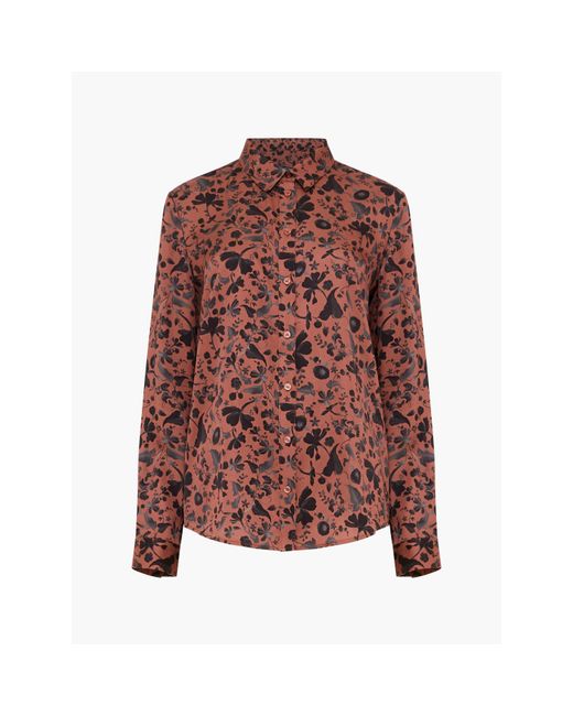 French Connection Brown Jeanie Ennis Satin Long-Sleeve Blouse