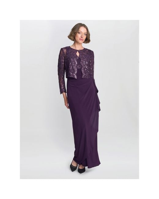 Gina Bacconi Purple Susanne Maxi Dress With Lace Jacket