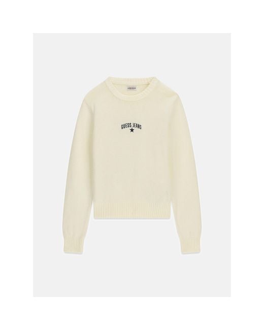 Guess White Cotton Star Embroidered Long Sleeve T-Shirt