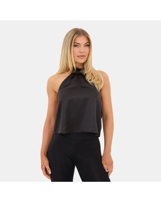 I Saw It First Black Satin Halter Top