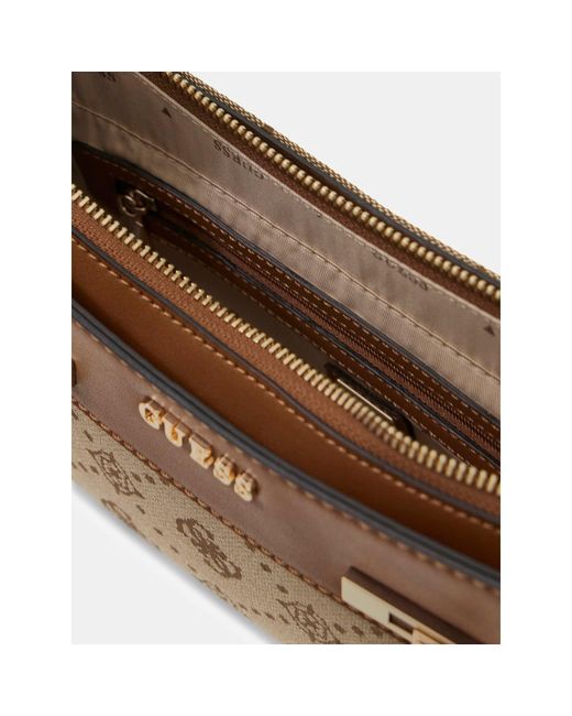 Guess Melinda Logo Shoulder Bag Latte Logo Light Brown
