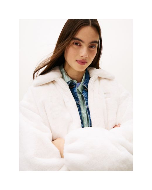 Tommy Hilfiger White Tj Fauxfur Bomber Shearling Jacket