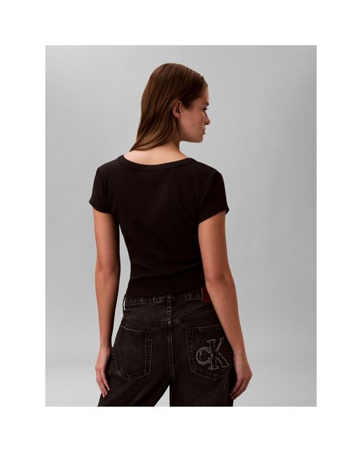 Calvin Klein Black Woven Ribbed Baby Tee