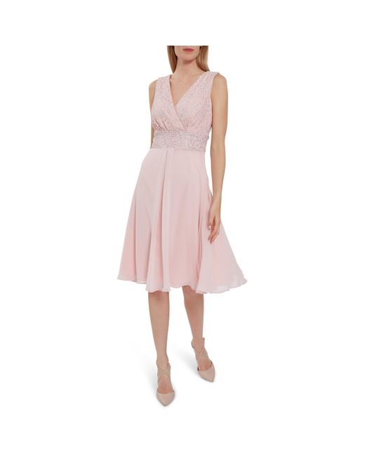Gina Bacconi Pink Gracie Metallic Corded Lace Dress