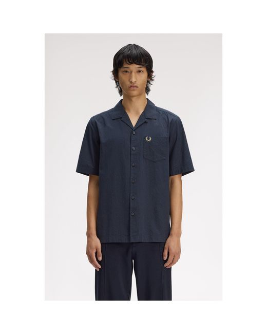 Fred Perry Blue Short Sleeve Plain Shirt for men