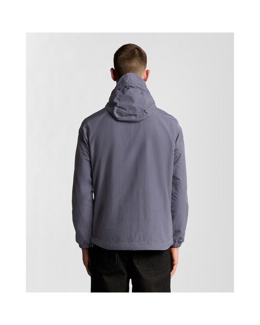 Lyle & Scott Blue Zip Through Cotton Wind Resistant Long Sleeve Hooded Rain Anorak for men