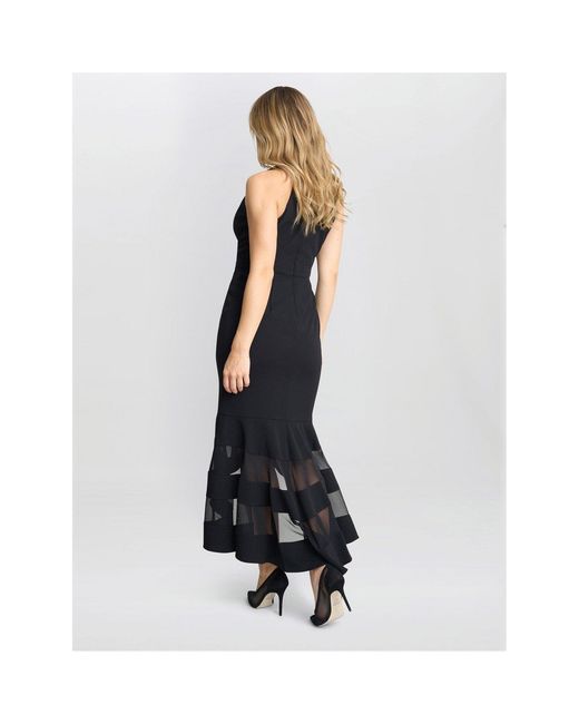 Gina Bacconi Black Molly V Neck Illusioned Hem Dress