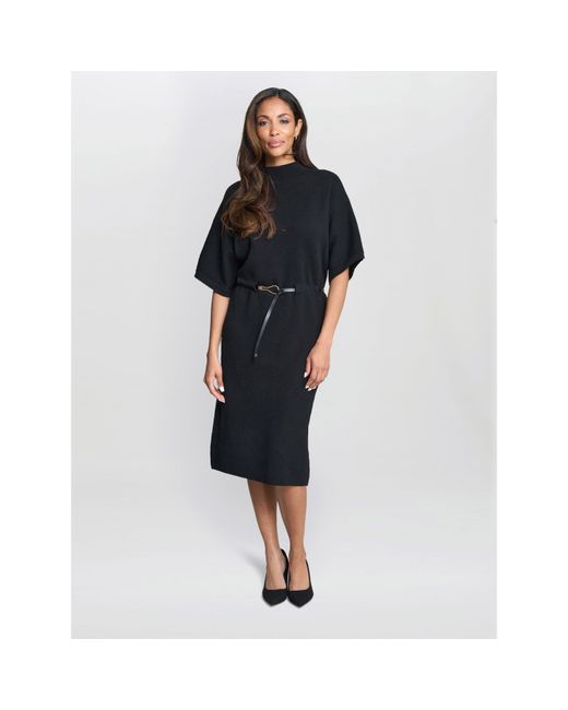 Gina Bacconi Blue Alaura Belted Knit Midi Dress