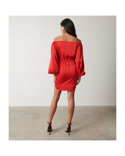 Pretty Lavish Red P Fern Off-Shoulder Bardot Mini Dress