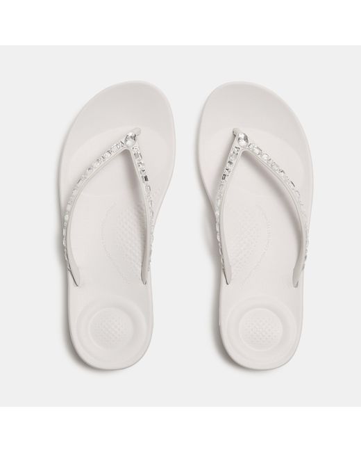 Fitflop White Iqushion Multi Crystal Flip Flops