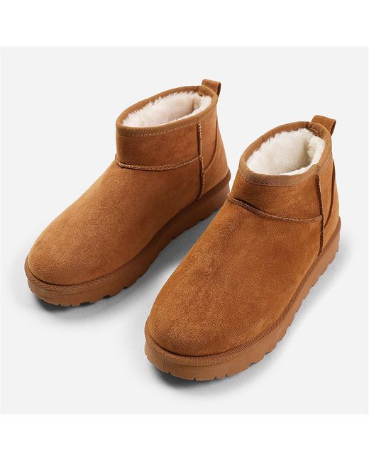 Where's That From Brown Chestnut Faux-Suede Maple Faux Fur Slipper Boots