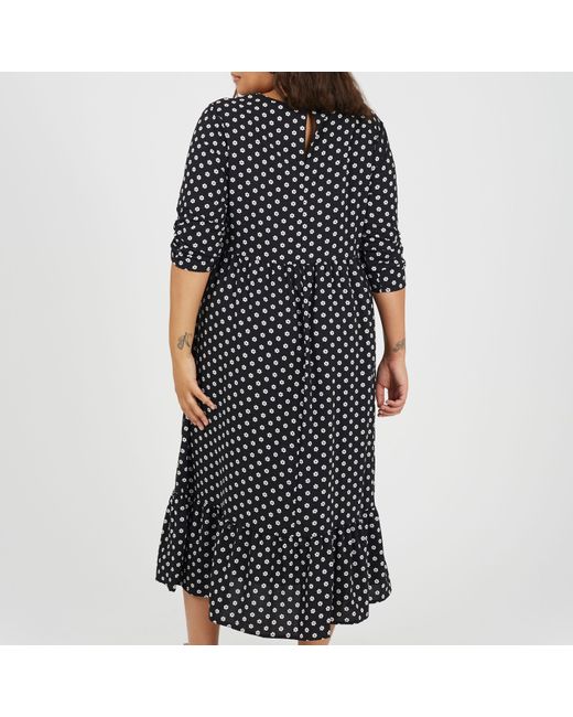Brave Soul Black Plus Size Polka Dot Midi Dress With Tiered Hem