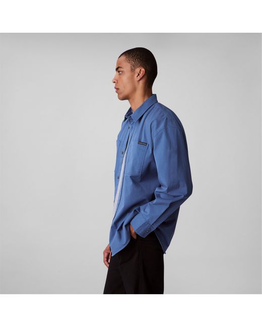 Calvin Klein Blue Relaxed Chambray Cotton Long Sleeve Oversized Fit Overshirt for men