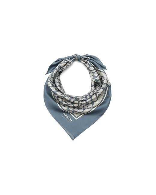 COACH Blue Textured Signature C Printed Silk Square