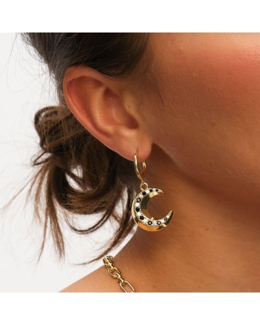 Inicio Metallic 14K Plated Celestial Moon Charm Hoop Earrings