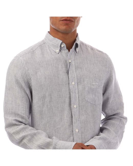 Gant Gray Regular Fit Striped Linen Shirt for men