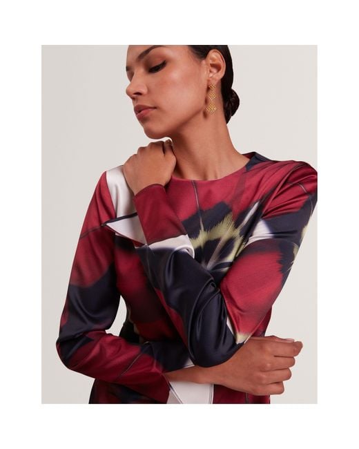 Ted Baker Red Long Sleeve Print Tea Dress