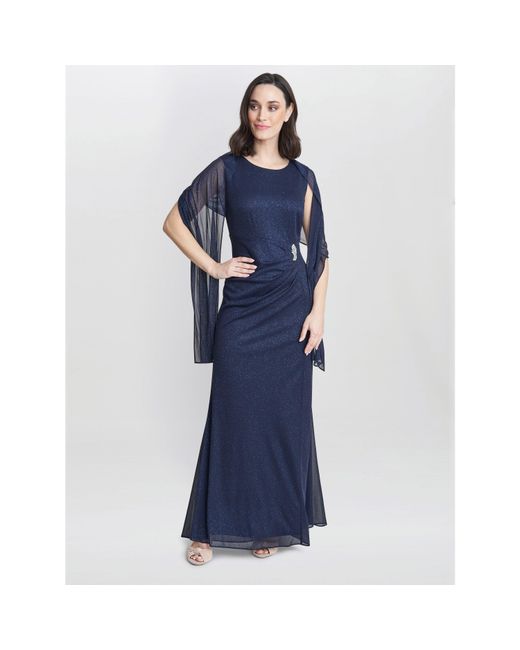 Gina Bacconi Blue Alicia Maxi Dress With Matching Shawl