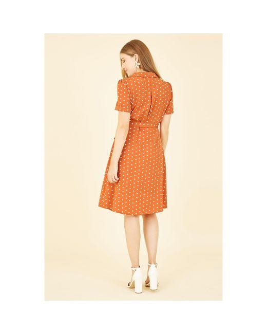 Yumi' Orange Spot Retro Shirt Dress