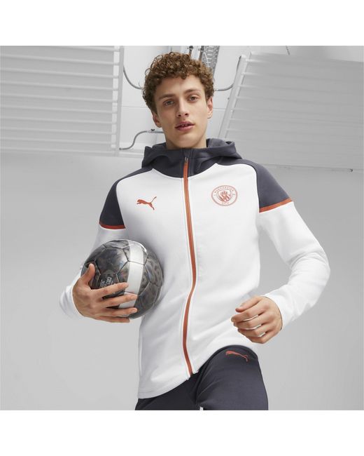 PUMA White Mcfc Casuals Hooded Jkt Hoody for men