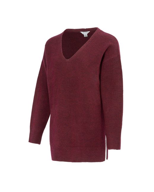Miso Red V Neck Loose Stripe Sweater Dress