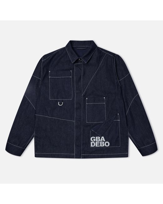 GBADEBO Blue Patchwork Workwear Organic Cotton Long Sleeve Oversized Fit Field Jacket for men