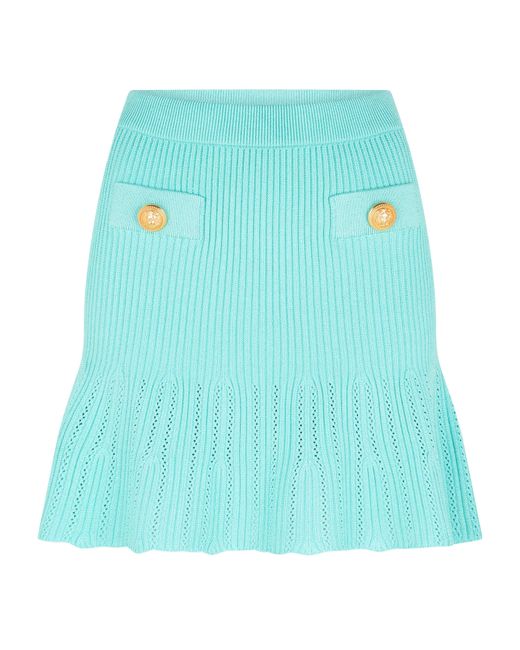 Balmain Blue Knitted Skater Midi Skirt